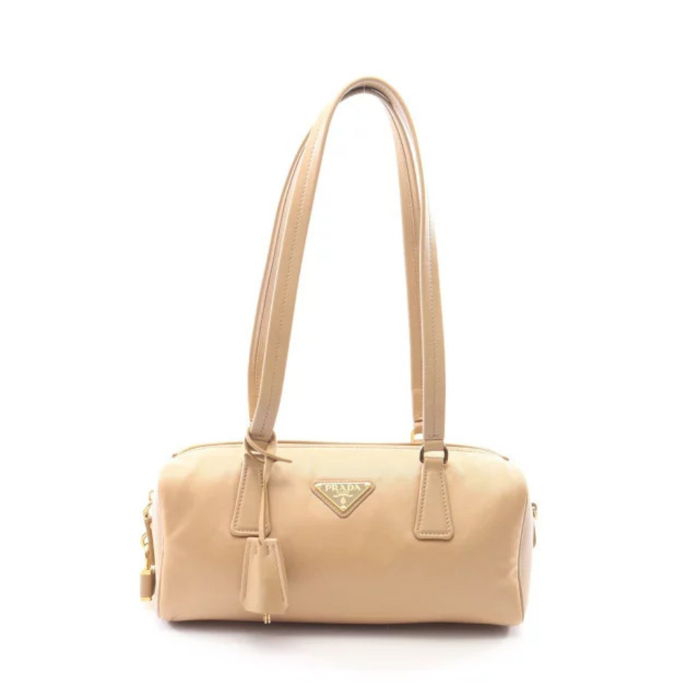 Prada Re Top Handle Bag Shoulder Leather Beige Cream